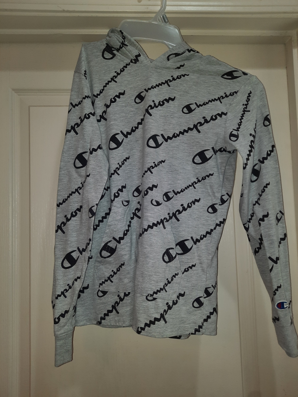 Champion Boy’s Light Grey Crewneck Sweatshirt with Black Logo Print